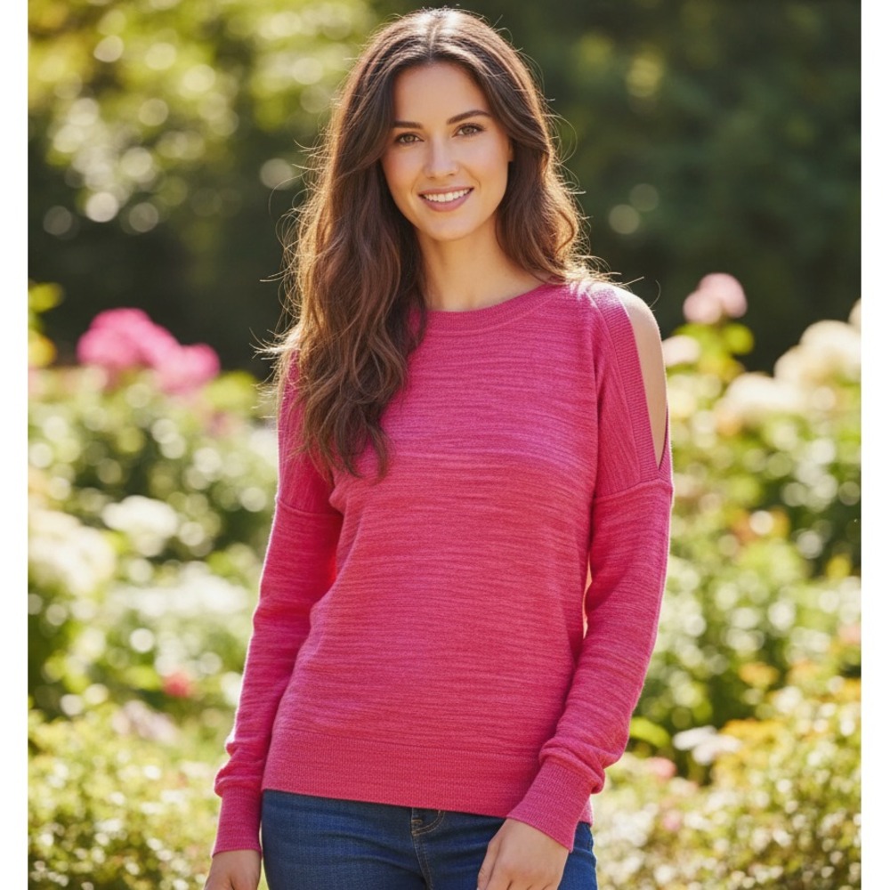 Loft M Sweater Women's Pink Cold Shoulder Boho Whimsy Coquette Lightweight Chic